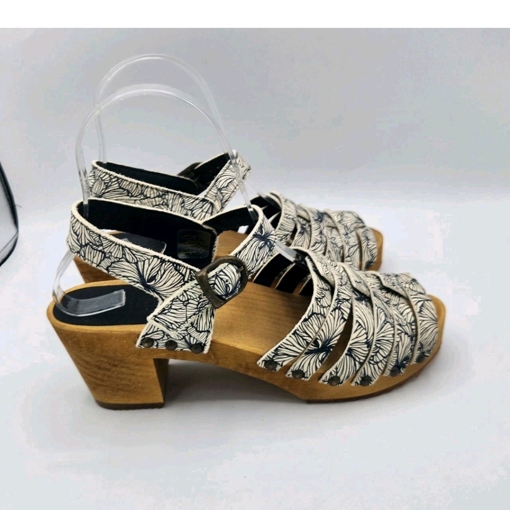 Sanita Sandals Womens 36 5.5 Mida Ankle Strap Black White Casual Peep Toe Heels